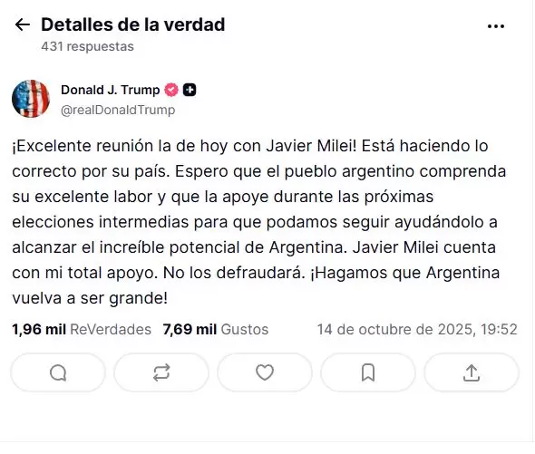 El posteo del mandatario republicano.