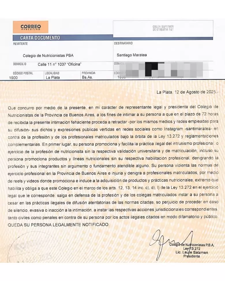 La denuncia contra Maratea.