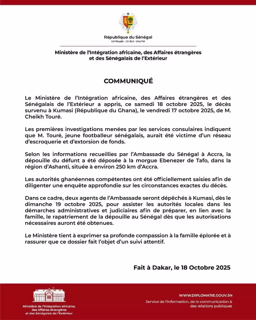 La confirmación de la muerte de Cheikh Touré.