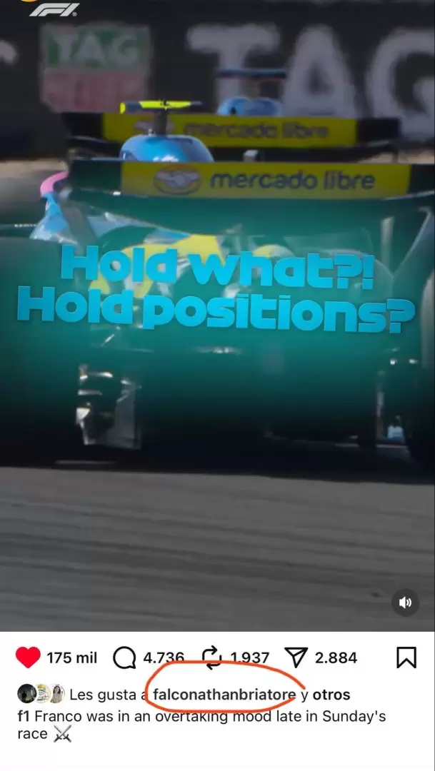 El like del hijo de Briatore a la molestia de Franco en plena carrea.