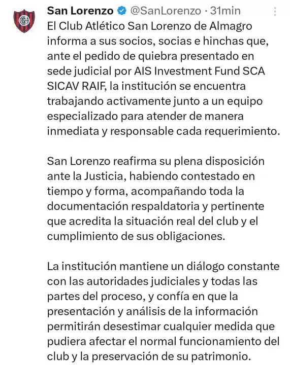 El comunicado del club
