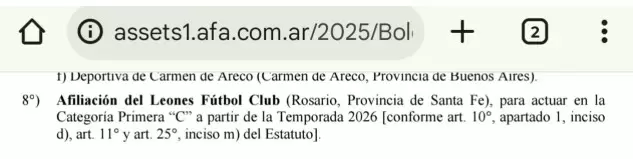 La AFA oficializó la afiliación directa de Leones de Rosario Fútbol Club.
