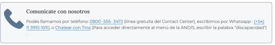 Canales de contacto generales y para todo el país de ANDIS