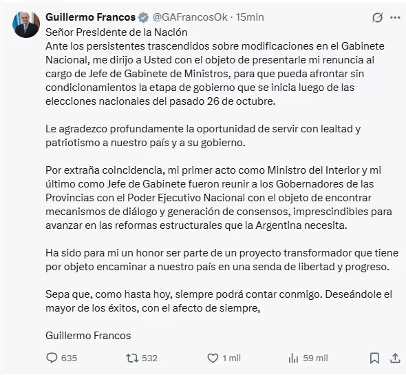 La renuncia de Gullermo Francos