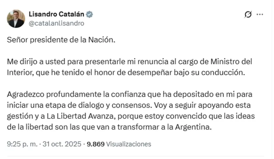 Renuncia de Lisando Catalán