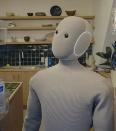 El robot humanoide de 1X Technologies utiliza inteligencia artificial para aprender y ejecutar tareas domésticas de forma autónoma.