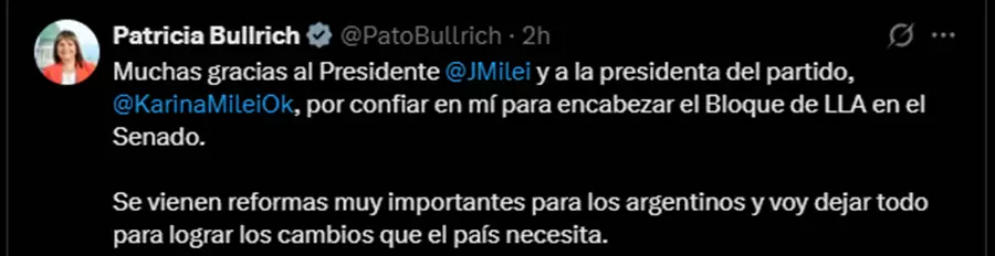 Tweet Patricia Bullrich