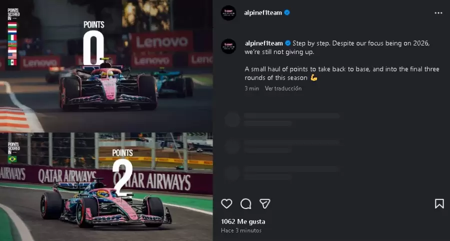 El posteo de Alpine que generó controversia en las redes sociales.