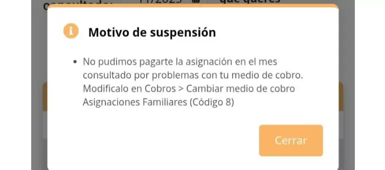 La misma aplicación Mi ANSES aclara que se debe modificar el lugar de cobro para solucionar el problema