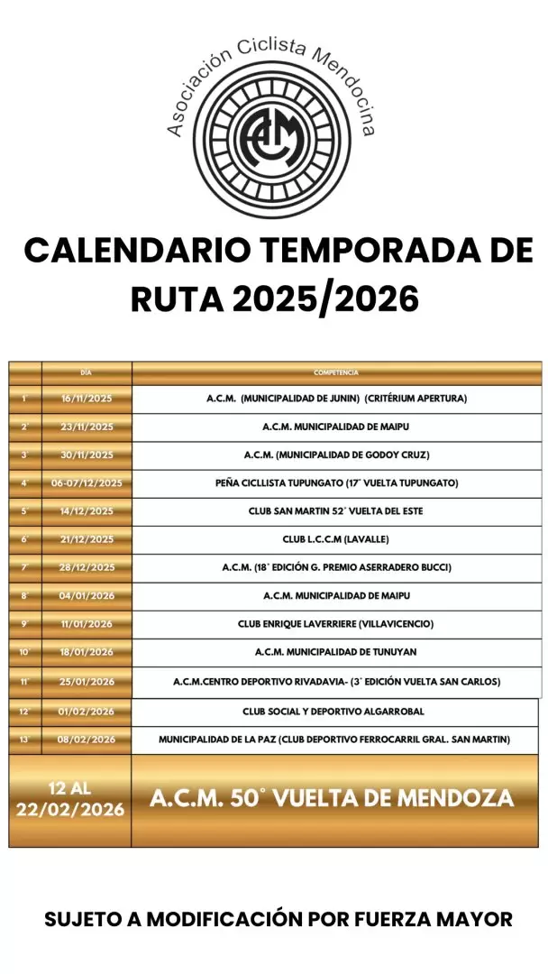 El calendario de la temporada de ruta