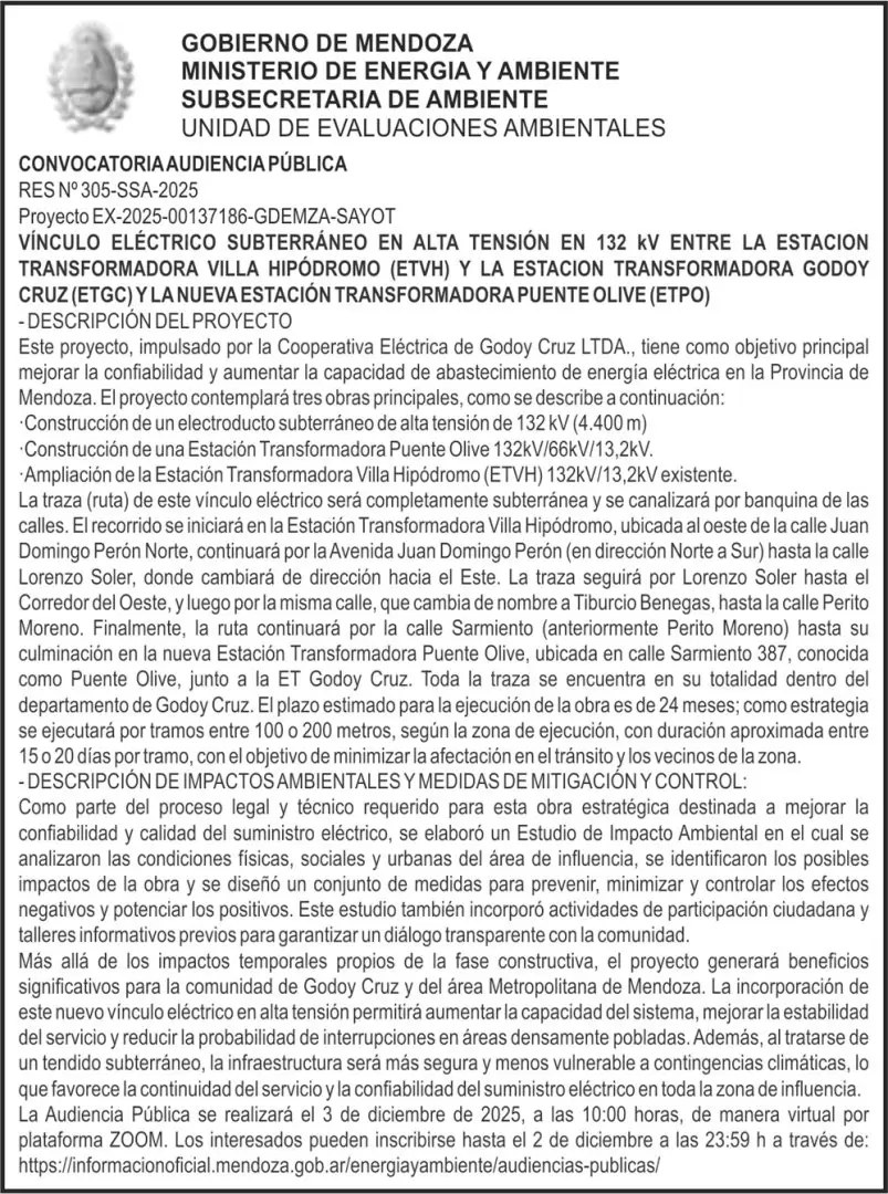 Comunicado de la Cooperativa, Empresa Eléctrica de Godoy Cruz/ Fuente: CEEGC