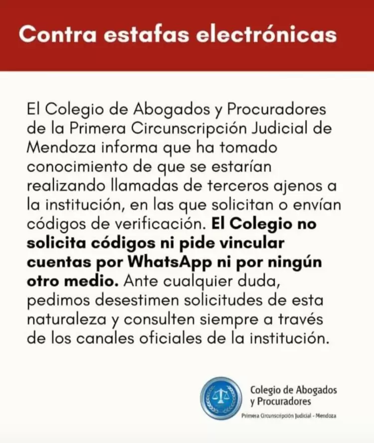 Comunicado del Colegio de Abogados de Mendoza/ Fuente: Colegio de Abogados y Procuradores de Mendoza