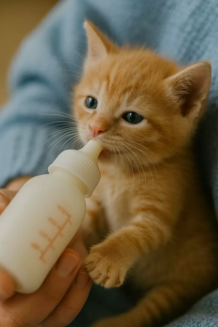 Gatito tomando leche de fórmula