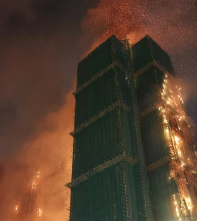 Siete edificios casi devastados en Tai Po obligan a la evacuación de cientos de residentes.