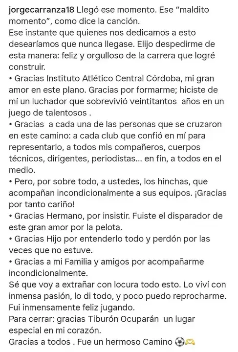 La carta del arquero que anunció su retiro