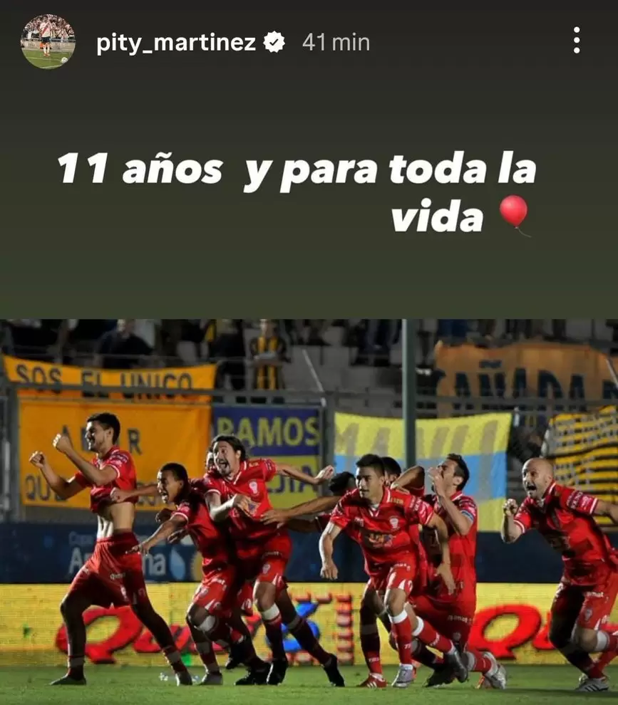 El posteo del "Pity" Martínez dedicado a Huracán.