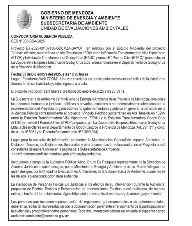 El llamado oficial de licitación