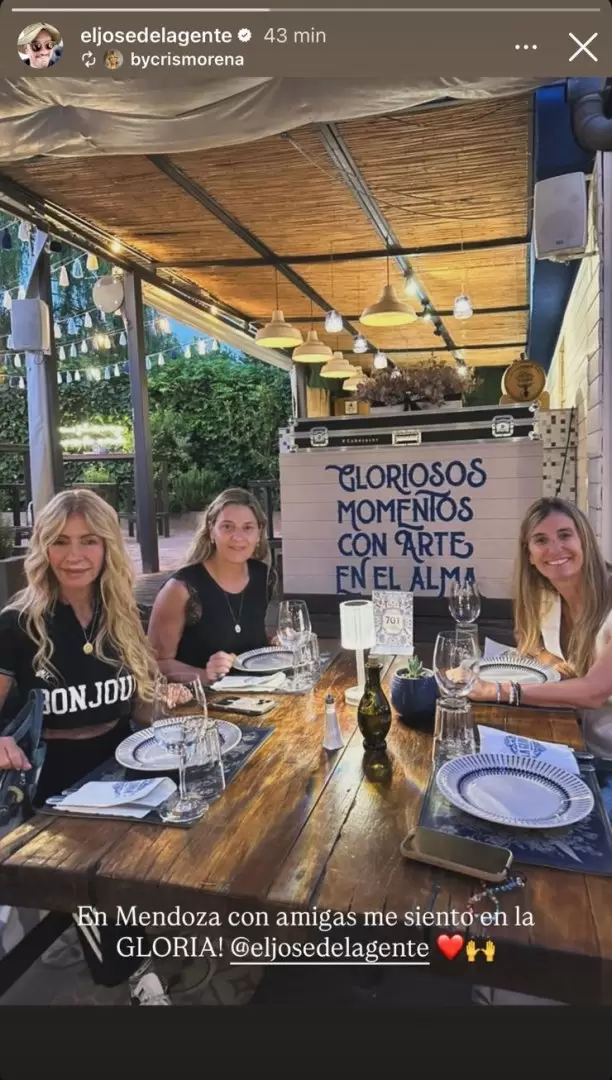 En su paso por Mendoza, Cris Morena pasó "La Gloria Cantina Cool", un reconocido lugar ubicado en Chacras de Coria.