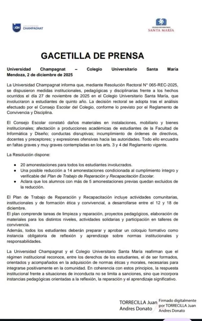 Comunicado Colegio Santa María