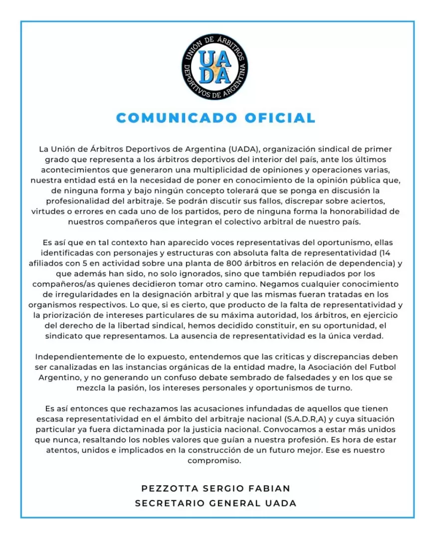 La respuesta de UADA.