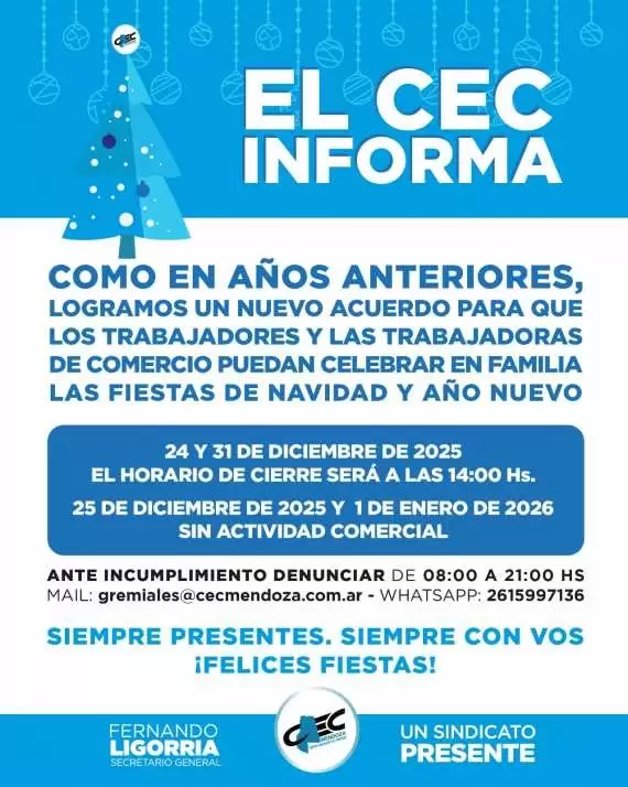 La atención en los comercios de Mendoza será hasta las 14 horas