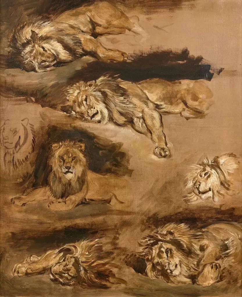 Eugène Delacroix, Estudio de los leones reclinados.