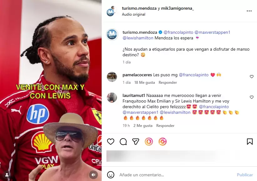 Mendoza invitó a Colapinto, Verstappen y Hamilton a visitar la provincia/ Fuente: Captura de Instagram