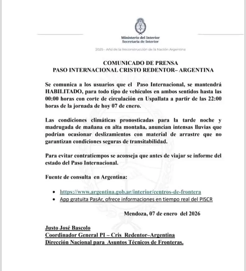 El comunicado del Ministerio del Interior.