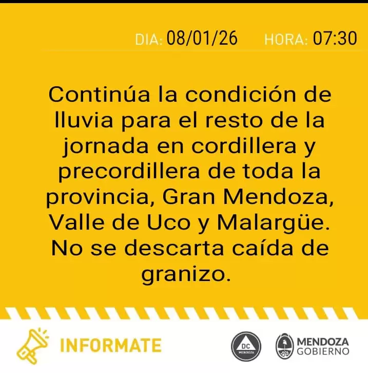 Alerta por tormentas en Mendoza