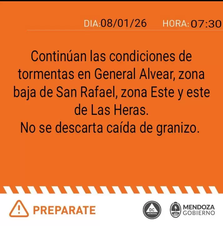 Alerta por tormentas en Mendoza