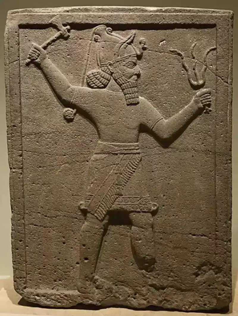 El dios I&scaron;kur representado en una estela en el Museo Arqueológico de Gaziantep, Turquía.