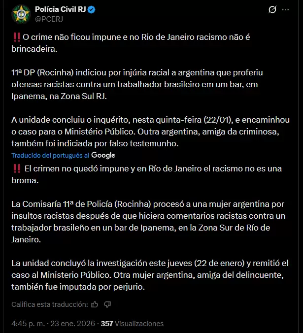 Tweet policia Rio de Janeiro