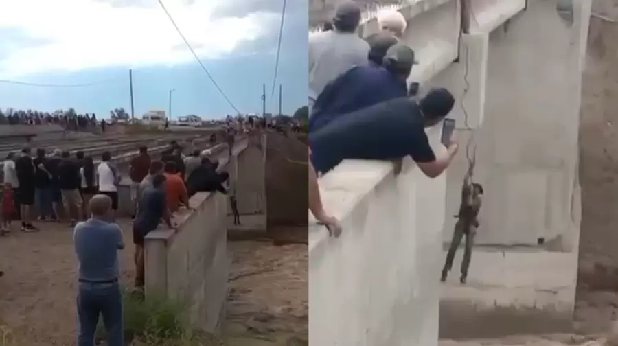 Uno de los momentos más dramáticos de la jornada se vivió cuando un hombre quedó colgado de un cable luego de ser arrastrado con una retroexcavadora.