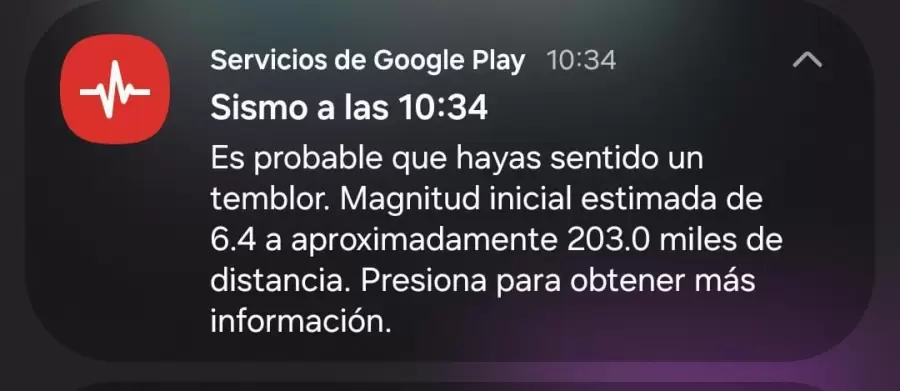 Sistema de alerta de sismo en los celulares de Google/ Fuente: Alerta celulares
