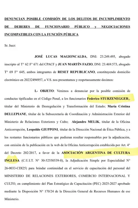 El escrito denunciante