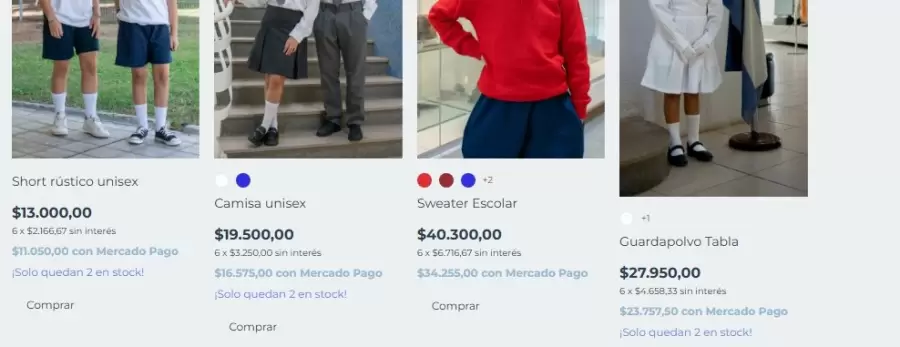 Precios de uniformes escolares de casa de venta de indumentaria de Mendoza